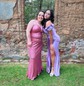 Sheath/Column Off-the-shoulder Satin Prom Dresses With Ruched