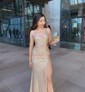 Mermaid V-neck Sparkly Sequin Prom Dresses With Ruched