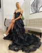 Ball Gown Off-the-shoulder Sequin Tiered Prom Dresses