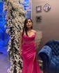 Sheath/Column Cowl Neck Satin Corset Prom Dresses With Beading