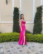 Sheath/Column Cowl Neck Satin Corset Prom Dresses With Beading