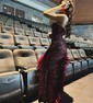 Sheath/Column V-neck Sparkly Sequin Prom Dresses With Feather