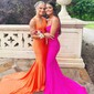 Mermaid V-neck Jersey Backless Beaded Prom Dresses