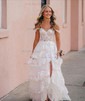 Ball Gown Off-the-shoulder Tulle Tiered Prom Dresses With Appliques