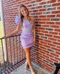 Elegant Bodycon Satin One Shoulder Beaded Homecoming Dresses
