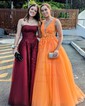 Princess V-neck Backless Tulle Prom Dresses With Appliques