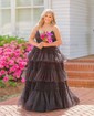 Ball Gown V-neck Glitter Tulle Ruffle Tiered Prom Dresses
