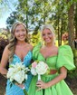 Ball Gown Off-the-shoulder Satin Puff Sleeve Two Piece Prom Dresses