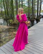 Ball Gown Off-the-shoulder Satin Puff Sleeve Two Piece Prom Dresses