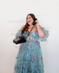 Ball Gown Off-the-shoulder Chiffon Floral Prom Dresses With Puff Sleeve