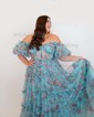 Ball Gown Off-the-shoulder Chiffon Floral Prom Dresses With Puff Sleeve