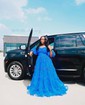 Ball Gown Off-the-shoulder Chiffon Ruffle Prom Dresses With Puff Sleeve