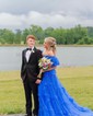Ball Gown Off-the-shoulder Chiffon Ruffle Prom Dresses With Puff Sleeve