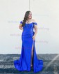 Mermaid Off-the-shoulder Satin Corset Prom Dresses With Ruched