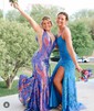 Mermaid V-neck Backless Sparkly Sequin Prom Dresses
