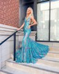 Mermaid V-neck Backless Sparkly Sequin Prom Dresses