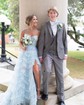 Ball Gown V-neck Tulle Tiered Prom Dresses With Appliques