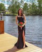 Mermaid Square Neck Satin Corset Prom Dresses With Ruched