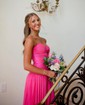 A-line Strapless Chiffon Pleated Cut Out Prom Dresses