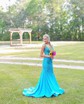 Mermaid V-neck Jersey Backless Beaded Prom Dresses