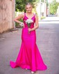 Mermaid V-neck Jersey Beaded Prom Dresses With Ruched