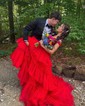 Ball Gown Off-the-shoulder Tulle Tiered Prom Dresses With Appliques