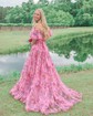 Ball Gown Off-the-shoulder Tulle Floral Prom Dresses With Puff Sleeve
