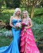 Mermaid Strapless Satin Cut Out Prom Dresses With Ruched