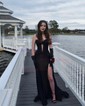 Mermaid Strapless Satin Cut Out Prom Dresses With Ruched