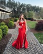 Mermaid Strapless Satin Cut Out Prom Dresses With Ruched