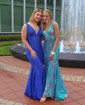 Mermaid V-neck Jersey Backless Beaded Prom Dresses