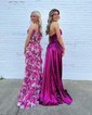 Sparkly A-line Cowl Neck Metallic Prom Dresses With Ruched