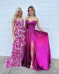 Sparkly A-line Cowl Neck Metallic Prom Dresses With Ruched