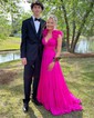 A-line V-neck Chiffon Prom Dresses With Ruched