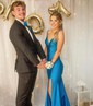 Mermaid V-neck Jersey Backless Beaded Prom Dresses With Ruched