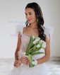 Ball Gown Off-the-shoulder Tulle Tiered Prom Dresses With Feather