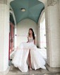 Ball Gown Off-the-shoulder Tulle Tiered Prom Dresses With Feather