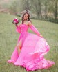 Ball Gown Off-the-shoulder Chiffon Pleated Prom Dresses With Puff Sleeve