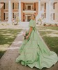 Ball Gown Off-the-shoulder Satin Puff Sleeve Two Piece Prom Dresses