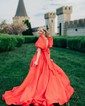 Ball Gown Off-the-shoulder Satin Puff Sleeve Two Piece Prom Dresses