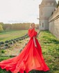 Ball Gown Off-the-shoulder Satin Puff Sleeve Two Piece Prom Dresses
