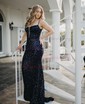 Mermaid V-neck Sparkly Velvet Sequin Prom Dresses