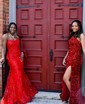 Sheath/Column One Shoulder Sparkly Velvet Sequin Prom Dresses