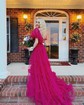 Ball Gown Off-the-shoulder Chiffon Ruffle Prom Dresses With Puff Sleeve