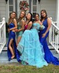 Ball Gown Off-the-shoulder Chiffon Ruffle Prom Dresses With Puff Sleeve