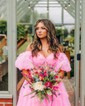Ball Gown Off-the-shoulder Chiffon Ruffle Prom Dresses With Puff Sleeve