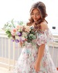Ball Gown Off-the-shoulder Tulle Floral Prom Dresses With Puff Sleeve