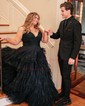Ball Gown V-neck Tulle Ruffle Tiered Prom Dresses