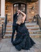 Ball Gown V-neck Tulle Ruffle Tiered Prom Dresses