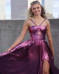 Sparkly A-line Halter Metallic Prom Dresses With Ruched